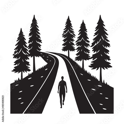 Model Walking on a Calm Countryside Tree Lane