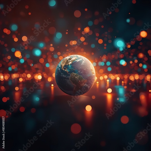 Vibrant Earth Globe Surrounded by Radiant Lights, Symbolizing Global Connection and Technology, Radio Day