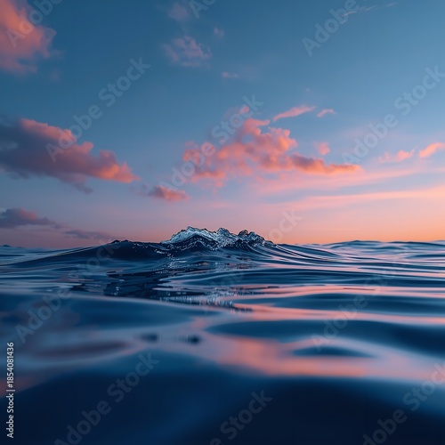Serene ocean wave at sunset with pink clouds and blue sky, Radio Day