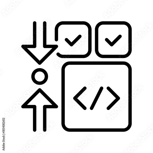Pull Request Line Icon, Outline Symbol for Branch Merging, Version Control, Code Collaboration, Update Submission, and Repository Management. Vector Sign Icon.
