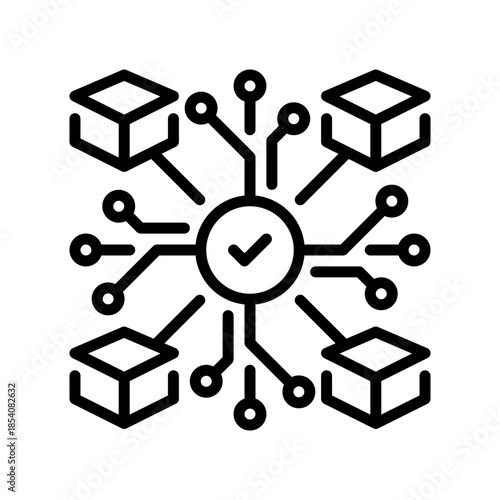 Microservices Blocks Line Icon, Outline Symbol for Modular Architecture, Decoupled Systems, Component Structure, Application Stack, and Service Independence. Vector Sign Icon.