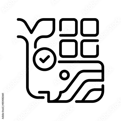 Docker Whale Line Icon, Outline Symbol for Container Virtualization, Application Shipping, Image Registry, Cloud Environment, and Isolated Runtime. Vector Sign Icon.