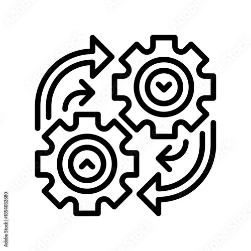 Automation Gear Line Icon, Outline Symbol for Process Efficiency, Machine Learning, Robotic Task, Workflow Optimization, and System Settings. Vector Sign Icon.