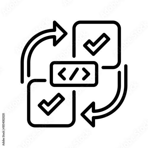 Integration Testing Line Icon, Outline Symbol for Module Connectivity, System Verification, Unified Check, Component Linkage, and Functionality Audit. Vector Sign Icon.