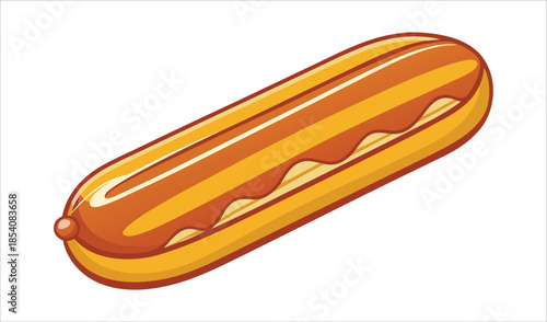 Stylized Eclair Pastry with Chocolate Filling on White Background, Vector Illustration