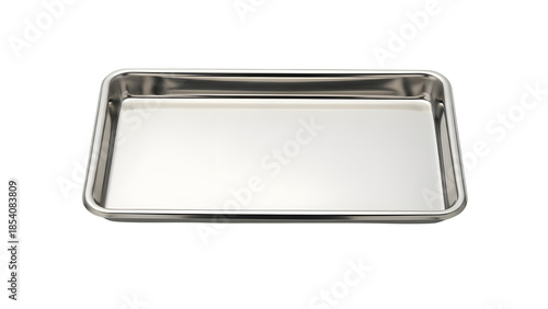 Empty Stainless Steel Rectangular Tray Product Shot Isolated on White Background