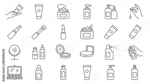 Cosmetics and Health Beauty Products Icons Set for Skincare and Makeup Essentials