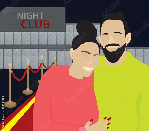 Couple in front of night club. vector