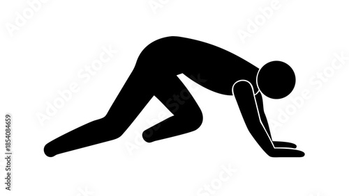 Minimal silhouette of a person bending forward gently, relaxation and flexibility wellness concept.
