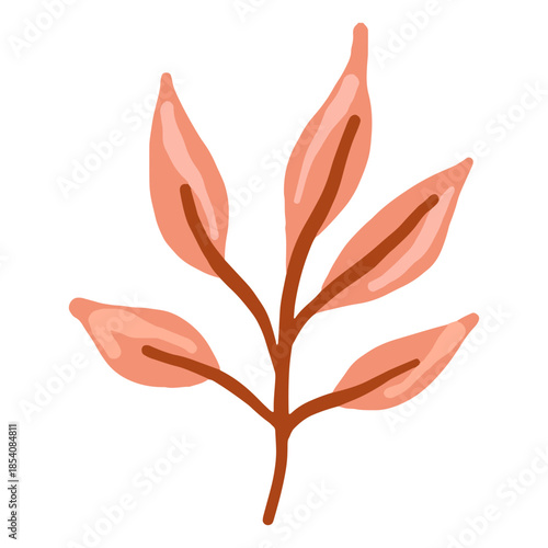Hand drawn glossy red leaves branch