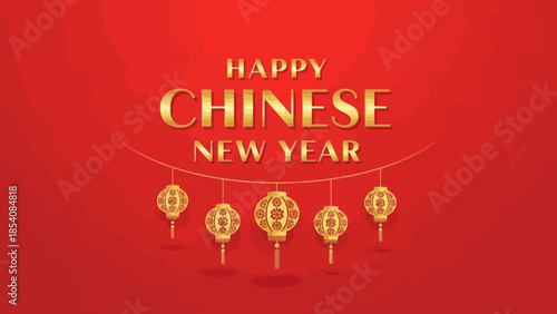 Festive Chinese New Year greeting card with traditional lanterns and celebratory message