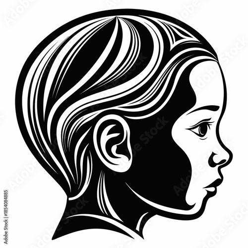 Artistic Representation of a Child's Profile in Black and White artistic representation of a
