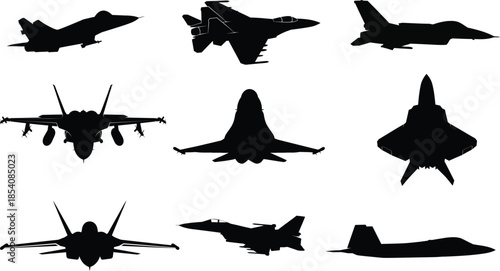 silhouettes of fighter airplanes vector illustration