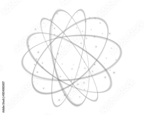 Atom particle, grey magic rings energy swirl. Abstract vector illustration.	
