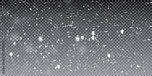 Sparse soft snow overlay with irregular drifting flakes on dark black night sky, light winter snowfall texture for subtle designs, calm seasonal scenes and gentle cinematic weather effects