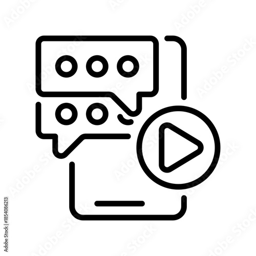 Video Live Chat Line Icon, Outline Symbol for Video Conference, Face Call, Remote Meeting, Virtual Interview, and Social Webinar. Vector Sign Icon.