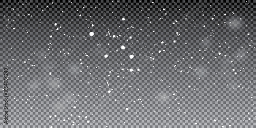 Sparse soft snow overlay with irregular drifting flakes on dark black night sky, light winter snowfall texture for subtle designs, calm seasonal scenes and gentle cinematic weather effects