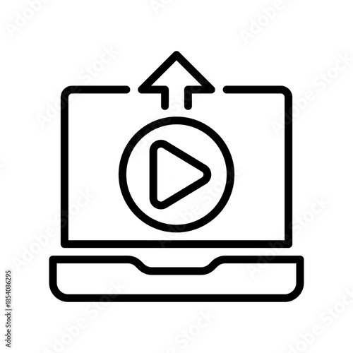 Video Upload Line Icon, Outline Symbol for Cloud Storage, Content Publishing, File Transfer, Server Backup, and Media Sharing. Vector Sign Icon.