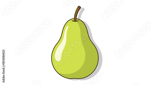 Fresh green pear fruit with stem isolated on white background.