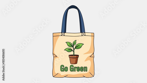 Reusable tote bag with plant design promoting eco friendly green living.