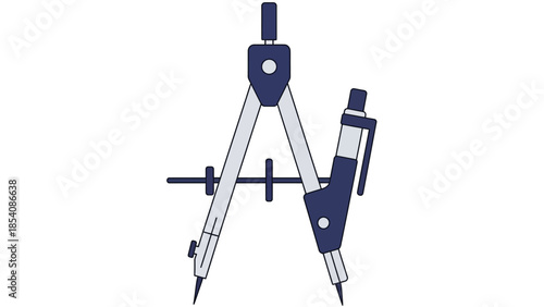 Blue drafting compasses used for technical drawing and geometry.