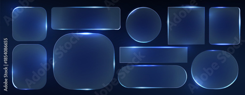 Liquid glass smartphone interface isolated. White ui light frame square and circle banner with shine stroke. Control center widget for smartphone and web app, vector illustration.