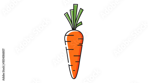 Simple cartoon illustration of an orange carrot with green leafy top.