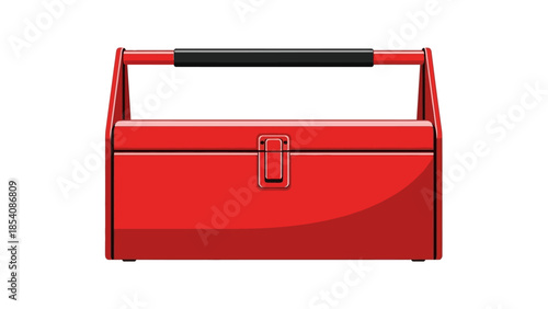 Red metal toolbox with black handle icon isolated on white background.