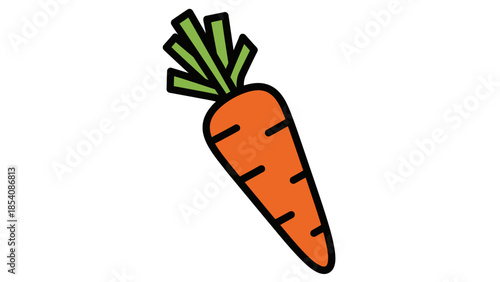 Illustration of a fresh orange carrot with green leaves.