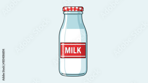 Illustration of a glass milk bottle with a red cap and label.