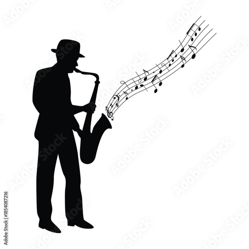 saxophonist silhouette design. jazz entertainer sign and symbol.