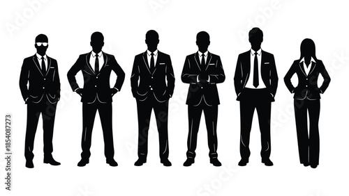 Professional Business People Silhouettes Set Featuring Men And Woman In Suits Standing In Confident Poses Isolated On White Background Vector