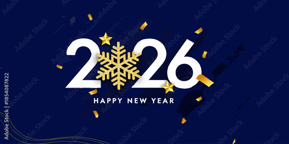 Fototapeta premium Happy winter holiday new year celebration card design illustration with star and snow decoration for 2026