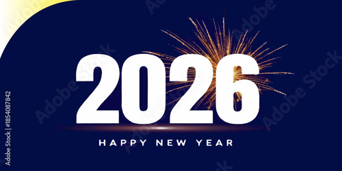 A new year 2026 celebration card illustration with gold decoration and 3d design text for business sale holiday