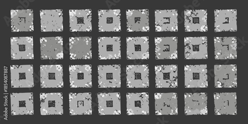 A grid of grayscale images each containing a small blurred square