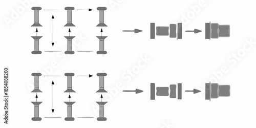 Diagram illustrating the process of bolt and nut assembly with paired components