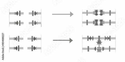 Illustrative diagram showing bolted connections and their transformation sequences