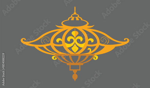 Decorative Golden Lantern with Intricate Ornate Swirls and Elegant Filigree Design on Gray Background