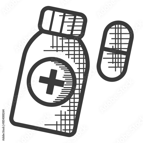 Pills bottle black and white icon