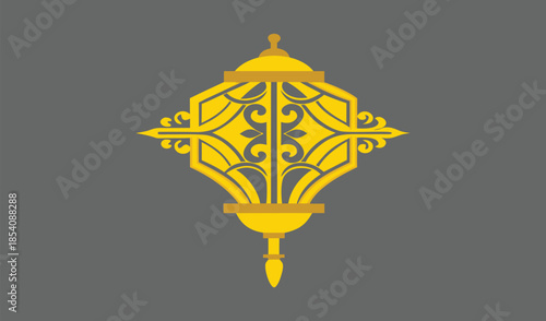 Ornate Golden Lantern Hanging Decorative Element with Intricate Swirls and Geometric Patterns