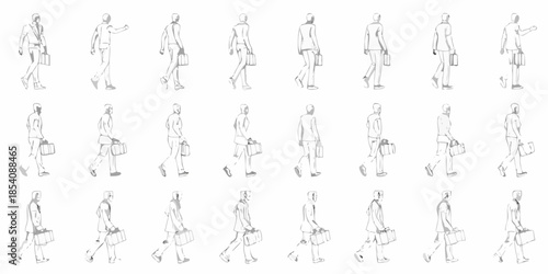 A sequence of walking figures all carrying briefcases shown in various poses