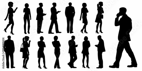 A collection of diverse silhouette figures showing people in various poses and outfits
