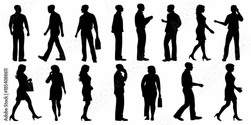 Silhouettes of diverse people in various poses and business attire