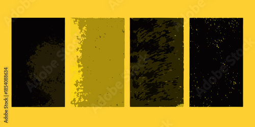 Abstract composition of four textured rectangular blocks in shades of yellow and black