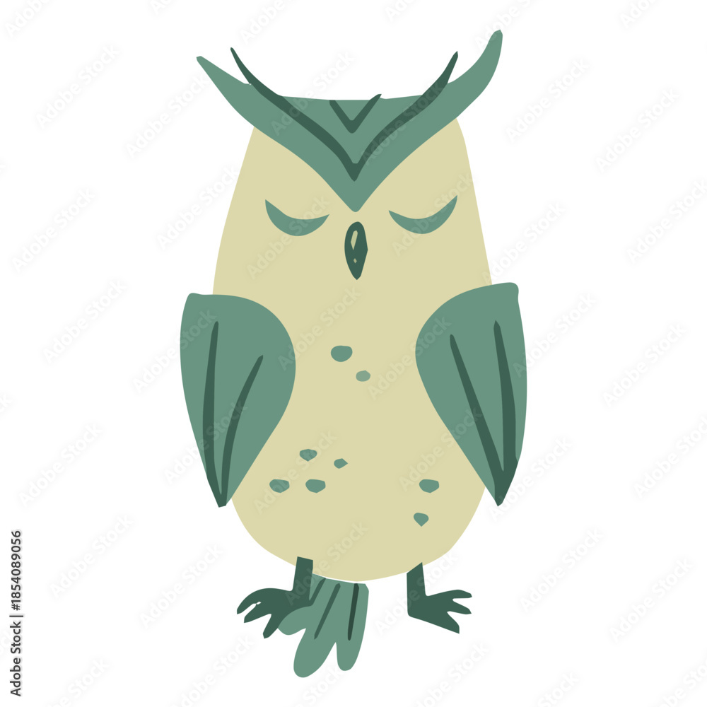 Obraz premium Owl green sleeping quietly flat