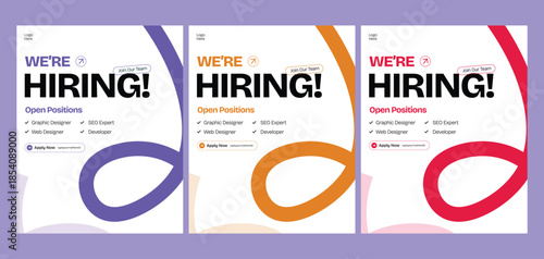 We are Hiring Multi Position Job Recruitment Flyer Poster Template, Hiring social media post