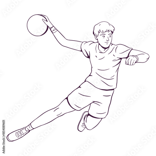 Handball player in action hand drawn