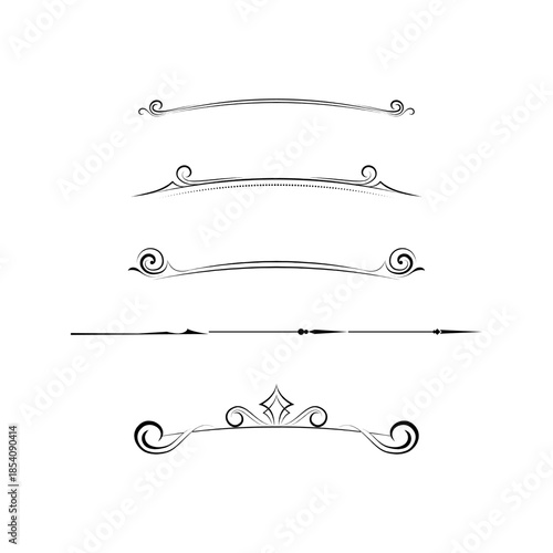 Set of elegant black decorative dividers and page breaks with ornate and simple designs on a white background, perfect for graphic design elements.