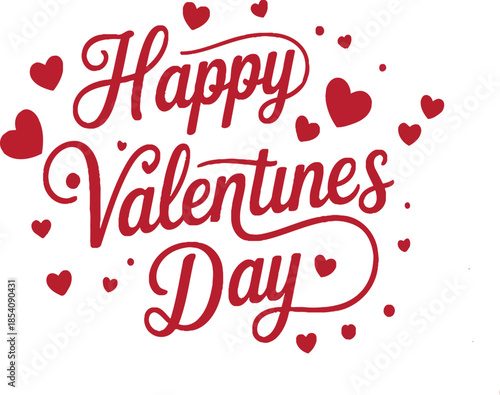 Happy valentines day typography with red hearts