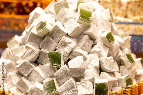 Close-Up of Traditional Turkish Delight in Shop